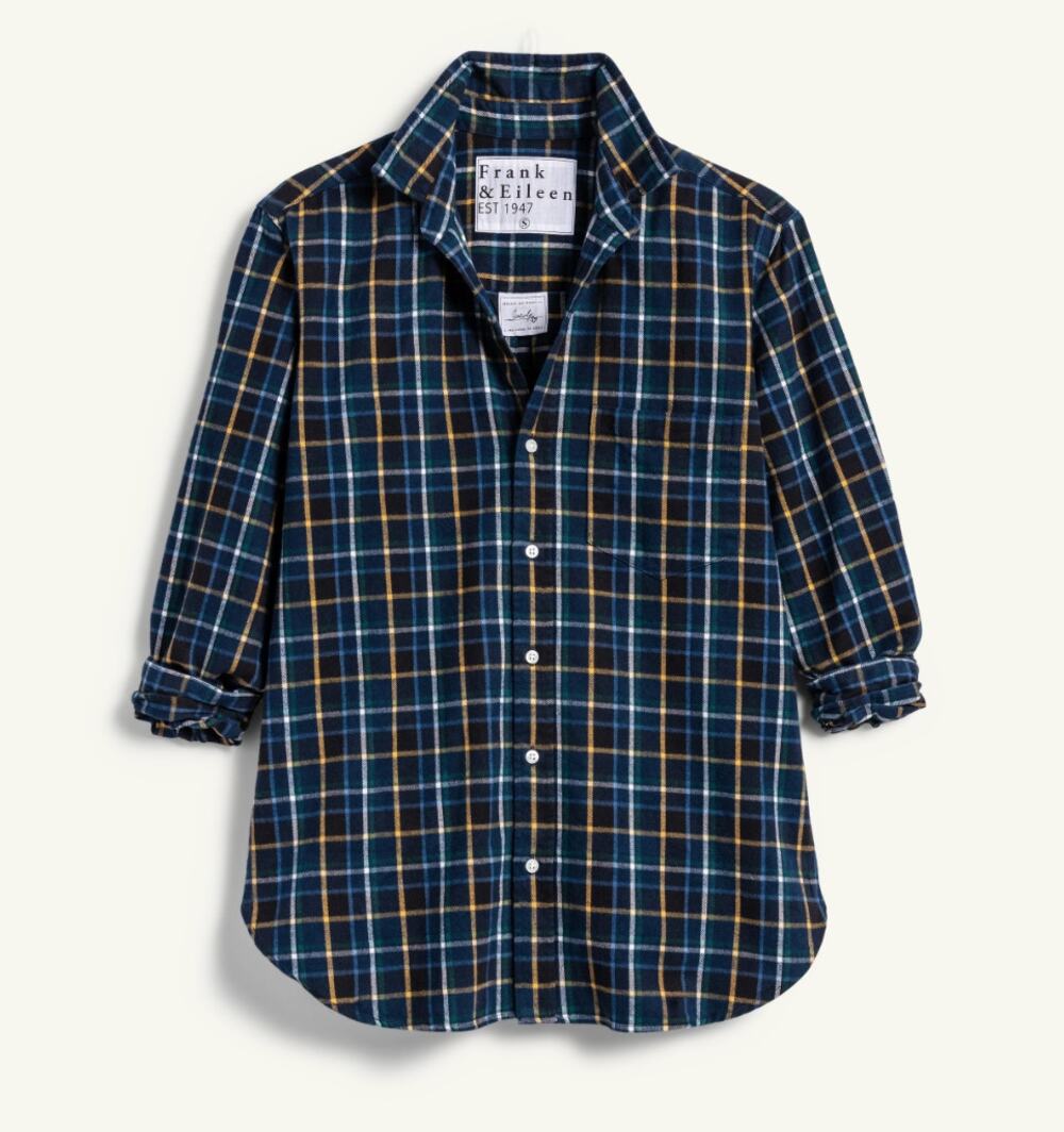 Frank & Eileen Barry Blue Plaid Flannel Long Sleeve Button Down Shirt Size S EUC